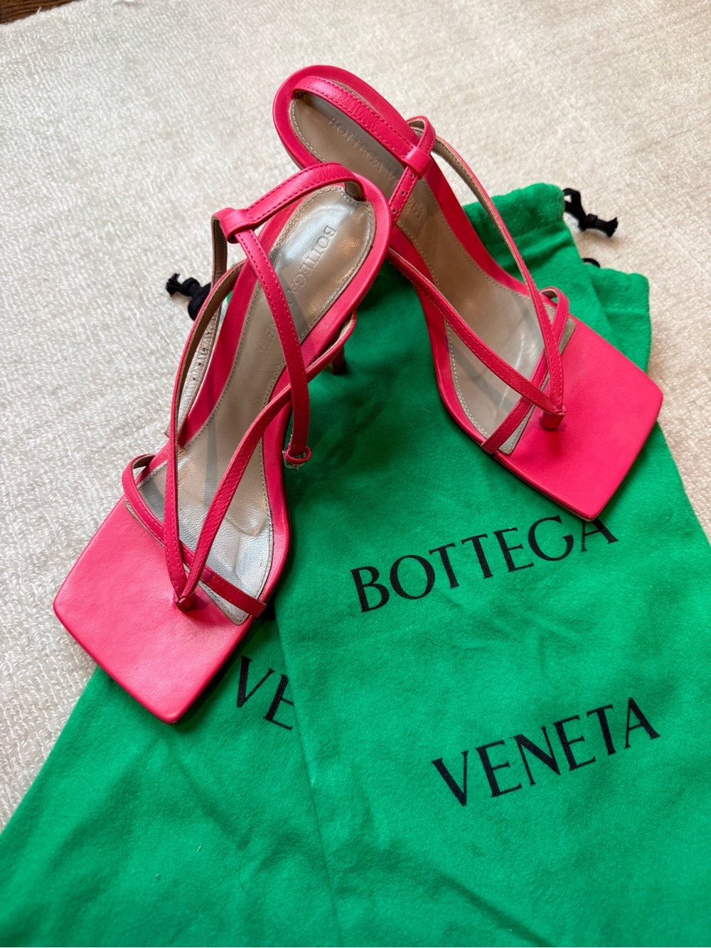 Bottega Veneta Hot Pink Strappy Square-Toe Sandals